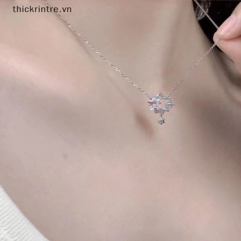 Th Vòng cổ Đính Đá Ngôi Sao Đôi Thiết Kế Dạng Xích Thời Trang Cho Nữ