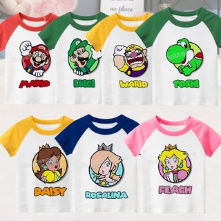 [Hàng Tại Chỗ] Áo Thun cotton Tay Ngắn In Hình Hoạt Hình super marios raglan Cho Bé Trai Và Bé Gái