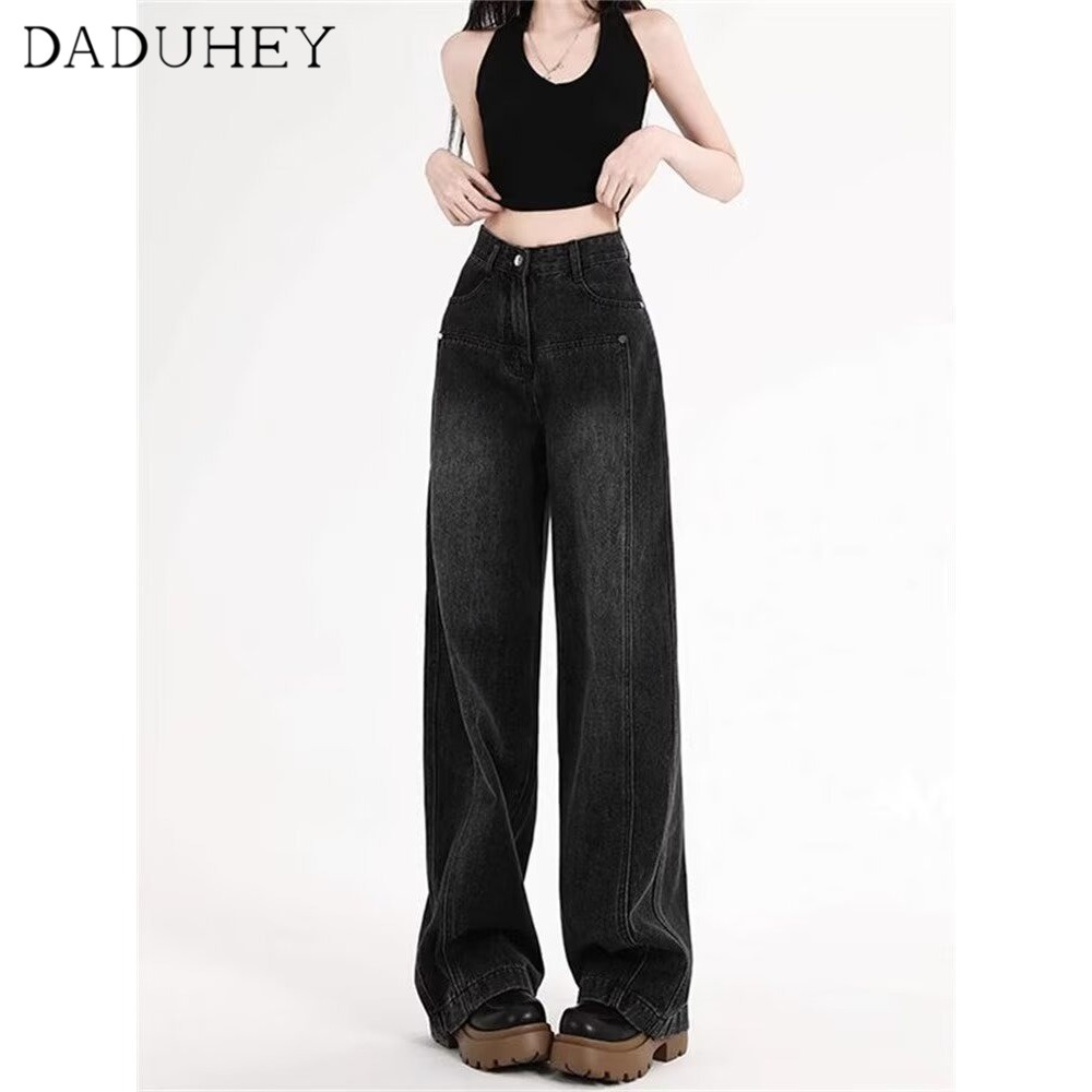Ảnh Quần jean DADUHEY cạp cao ống rộng phong cách đường phố Mỹ cổ điển cao cấp cỡ lớn 2
