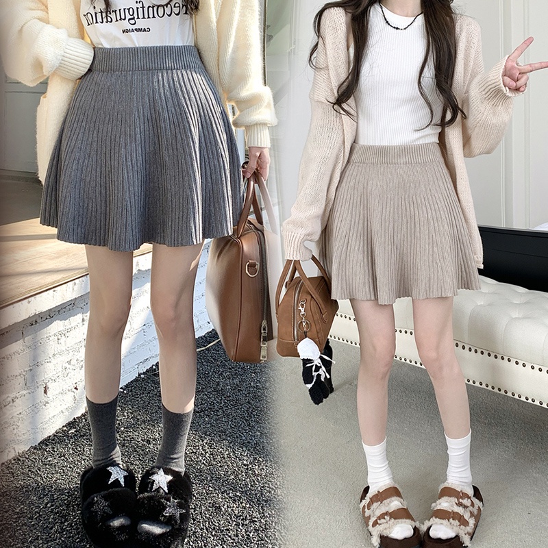Chân Váy Len Chữ a Xếp Ly Lưng Cao Thời Trang Thu Đông Cho Mẹ Bầu