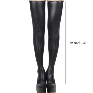 Vipdeal1 Nữ Dây Kéo Lưng Wetlook Đùi Vớ Giả Da Trên Đầu Gối Dài Tất Đồ Lót Tiệc Đêm Clubwear