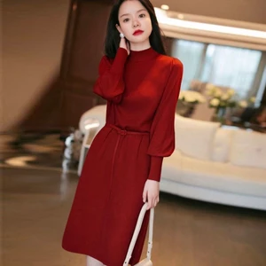 Đầm Dệt Kim Dáng Dài Qua Gối Thời Trang Thu Đông Phong Cách Mới Cho Nữ