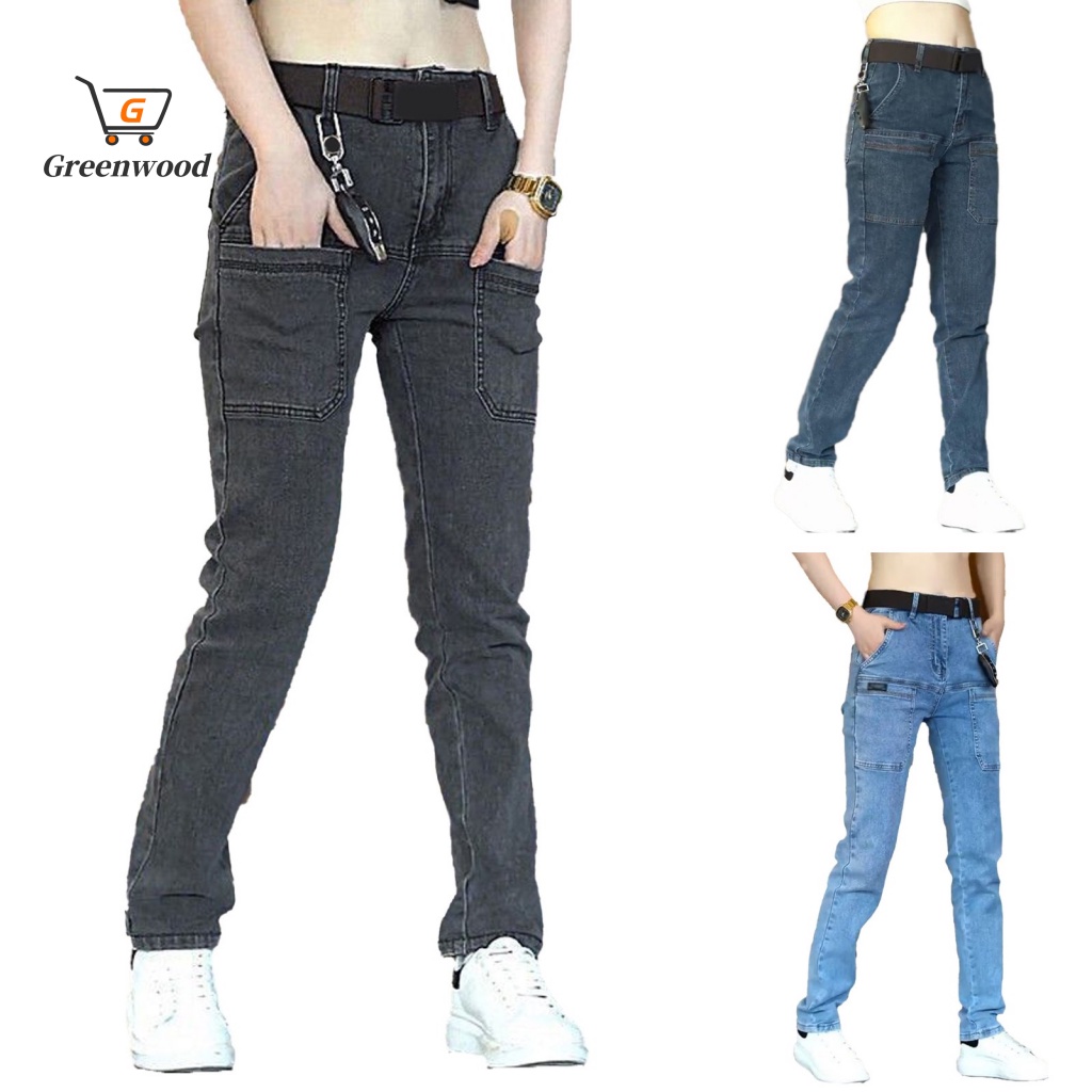 Gre Quần Jean denim Dài Đến Mắt Cá Chân Mềm Mại Thoáng Khí Phong Cách retro Hàn Quốc Có Nhiều Túi Dành Cho Nam
