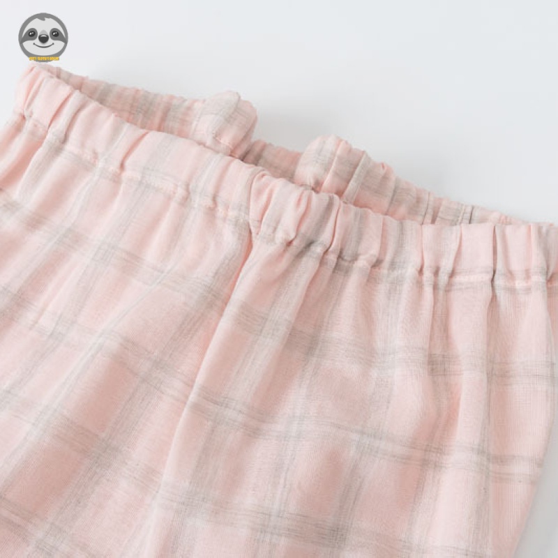 Bộ Đồ Ngủ Cotton Tay Ngắn Phong Cách Muji Nhật Bản / Quần Dài Dáng Rộng / Bộ Đồ Pajamas Kẻ Sọc Caro Hai Lớp Đơn Giản Dành Cho Cặp Đôi