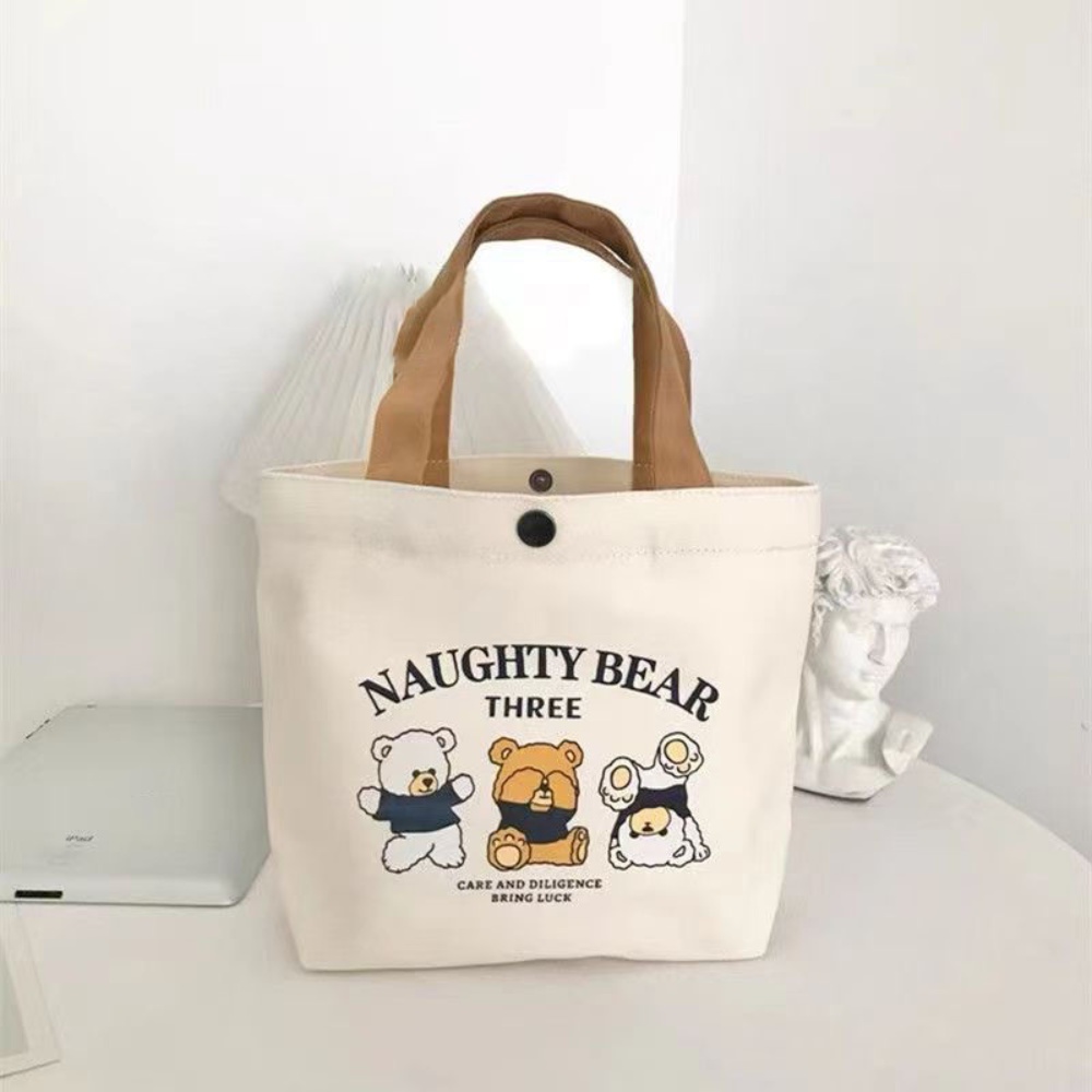 Túi Tote vải SNUGHOUSE, Túi xách Mini dung tích lớn hoạt hình, Túi đựng đồ ăn trưa bằng vải đào dễ thương dành cho nữ