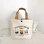 Túi xách Mini SAVORBOX, Túi Tote vải hoạt hình đào, Túi đựng đồ ăn trưa bằng vải canvas dung tích lớn dễ thương dành cho nữ