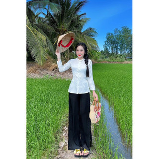 [Bà Ba bộ ] bà ba tết kèm quần đen , bà ba cổ tròn tay dài