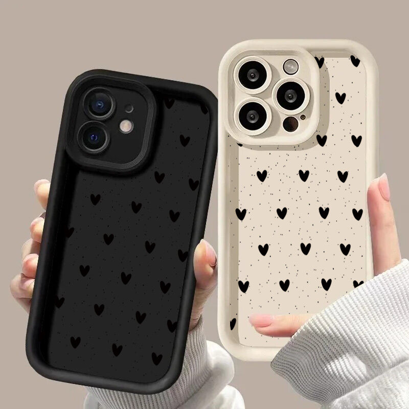 Ốp Lưng Cho Samsung Galaxy M34 M31 M51 M30S M23 M20 M11 M15 J4 J6 Plus J8 A10 A01 A02 S20 Ultra Ốp Lưng Màu Đen Trái Tim Tình Yêu Mềm Mại TPU Matte Silicone Bảo Vệ Camera