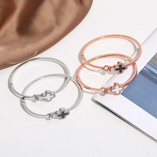 Vòng tay nữ cỏ 4 lá Không Gỉ Đơn Kim Cương Giả Vòng đeo Tay Nữ Hoa Hồng Vàng Bạc May Mắn Vòng Tay Mở Đa Năng Dành Cho Nữ