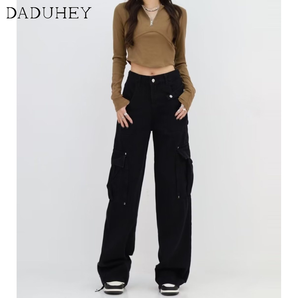 Ảnh DaDuHey New American Ins High Street Retro Casual Pants Niche High Waist Loose Wide Leg Pants Large Size Trousers 4