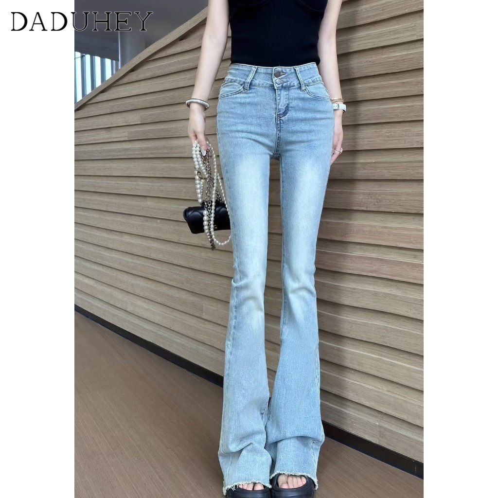 Ảnh DaDuHey New American Style Ins High Street Washed Micro-flare Jeans Niche High Waist Wide Leg Pants Trousers 2