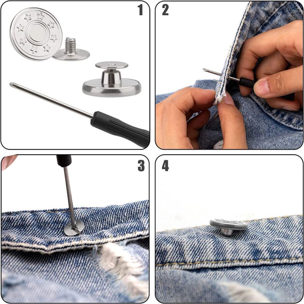 SMILE 10 Cái / gói Nút Quần Jean, Có Tua Vít Phụ Kiện May Nút Mở Rộng Eo, Quần Quần Áo Có Thể Tháo Rời Không Móng Tay 17 Mm Khóa Eo Quần Jean