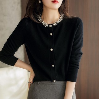 Áo Khoác cardigan Dệt Kim Đính Hạt Thủ Công Phong Cách Mới Mùa Xuân Thu Cho Nữ