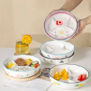 Set 2 Đĩa Sứ Chia Ngăn Họa Tiết Hoạt Hình Giảm Cân 211
