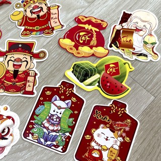 MEOWU Set 10 Tag Giấy Treo Trang Trí Tết 2026 Dây Treo Chữ Liễn Con Lân Thần Tài