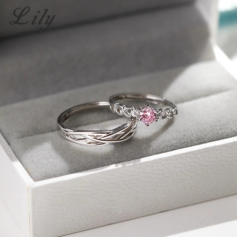 S925 Bạc Cuộn Dây Hồng Kim Cương Cặp Đôi Nhẫn Đơn Giản Mở Đầu Có Thể Điều Chỉnh Nam Nữ Nhẫn Cặp Đôi Quà Tặng Ngày Lễ Tình Nhân