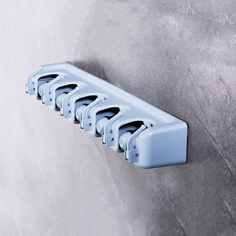 Space Saving Bathroom Storage Shelves Wall Mounted Broom Mops Holder with Hooks