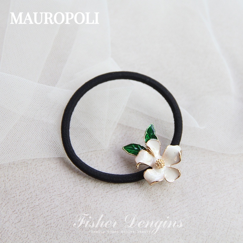 Mauropoli [Sẵn sàng] Phong cách mới Dầu nhỏ giọt Hợp kim hoa Dây cao su Dây buộc tóc Mũ đội đầu Dây buộc tóc đuôi ngựa tươi thời trang Dây buộc tóc đầu đàn hồi