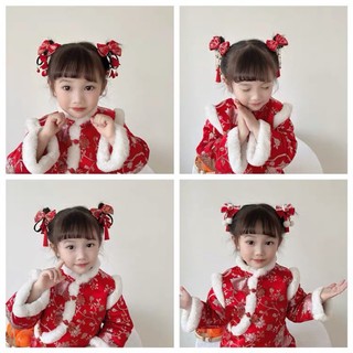 Set 2 Kẹp Tóc Đỏ Đính Nơ Cho Bé Gái phong cách Trung Quốc HaminStore