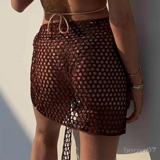 Váy đi biển nữ Váy che đậy Váy dệt kim Mini mùa hè rỗng cho kỳ nghỉ bên bờ biển