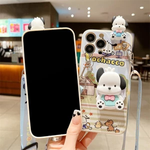 Ốp điện thoại hoạt hình giá đỡ 3D đáng yêu cho Samsung S26 S25 Edge S23 S21 S20 FE S24 Ultra S22 S23 S8 S9 S10 Plus Vỏ dây buộc chó dễ thương cho Galaxy Note 20 Ultra 8 9 10 Plus