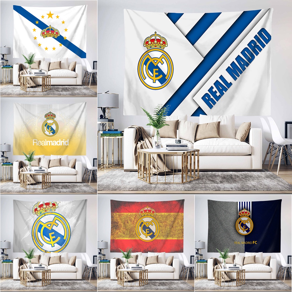 Áo Thun In Logo real madrid Thời Trang Năng Động Băng Dính polyester In logo Câu Lạc Bộ Bóng Đá Treo Tường Kèm Kẹp (Kẹp)