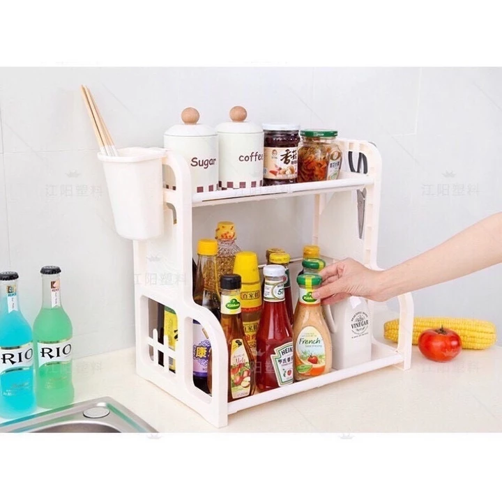Kệ Đựng Gia Vị Gia long Màu Ghi Mã 9111 Kệ Đựng Đồ Dùng Nhà Bếp, kệ gia vị 2 tầng tiện ích