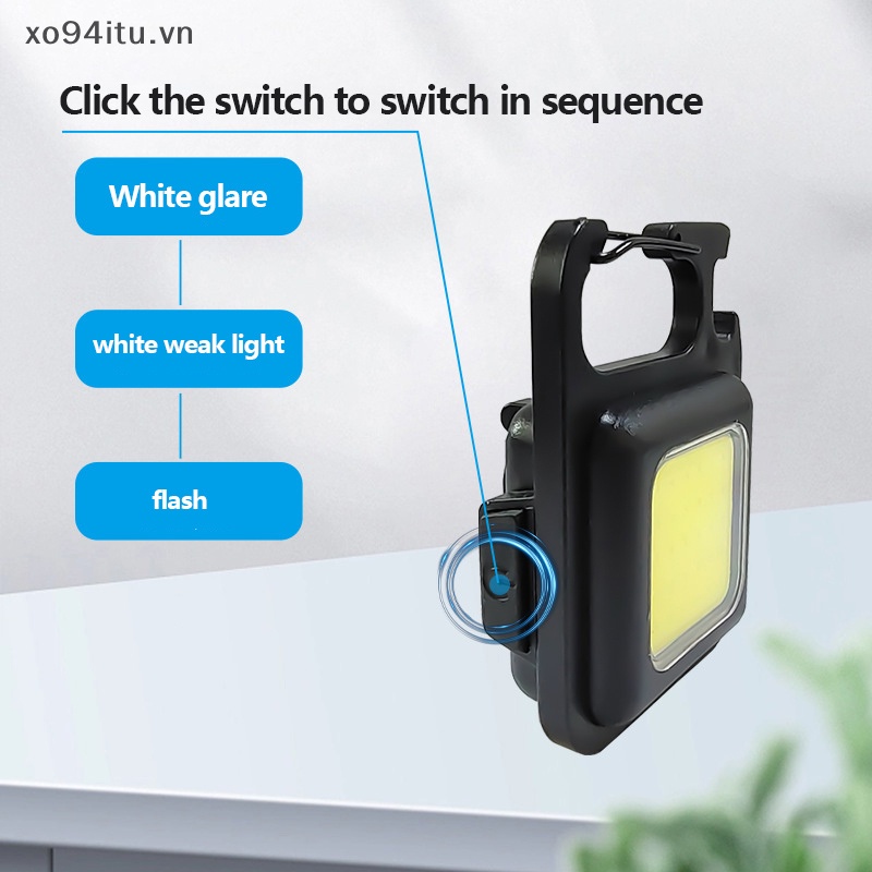 XOITU Đèn Pin LED Đèn Làm Việc Di Động Bỏ Túi Đèn Pin Móc Khóa USB Sạc Cho Cắm Trại Ngoài Trời Đèn Nhỏ VN