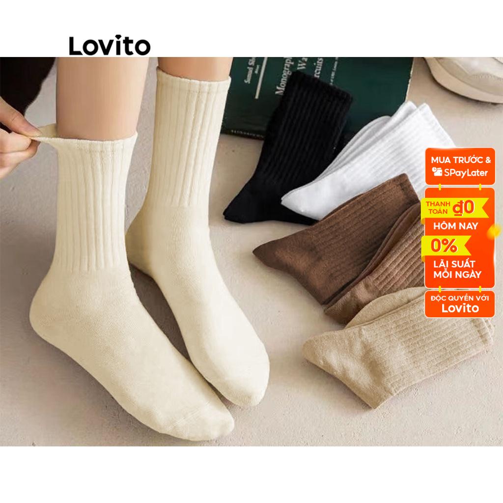 Vớ Lovito mềm hút ẩm tốt màu trơn phong cách thể dục thường ngày cho nữ L8LD087 trắng/ trắng ngà/ kaki/ nâu/ đen