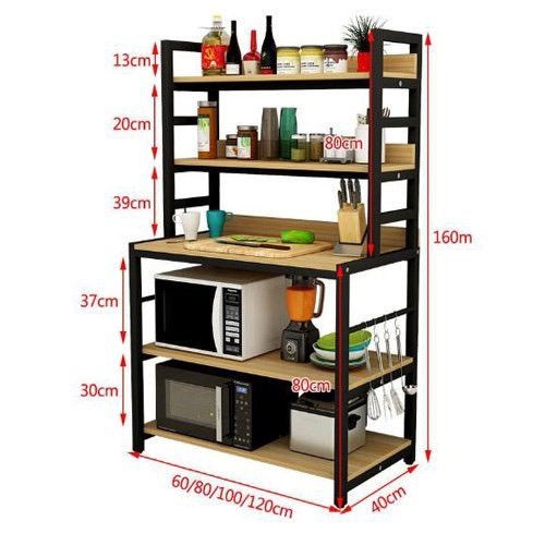 KỆ ĐỂ LÒ VI SÓNG 4 tầng - kệ bếp để đồ đa năng 5 tầng gỗ kết hợp với sắt sơn tĩnh điện, chắc chắn