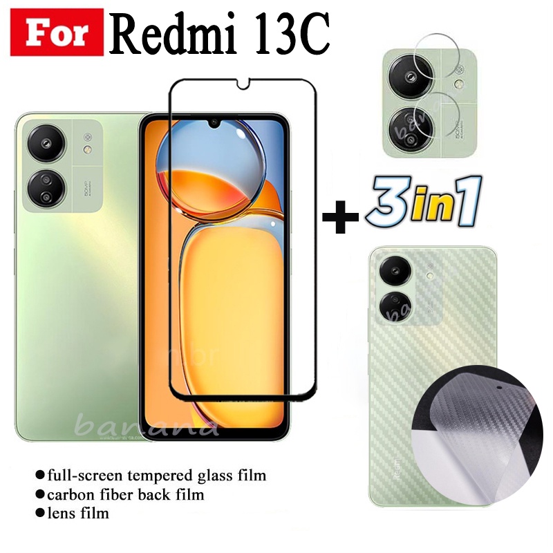 3 TRONG 1 Redmi 13C Kính Cường Lực Full Cover Phim Cho Redmi13C Ống Kính Máy Ảnh Kính Bảo Vệ Màn Hình Và Mặt Sau Phim