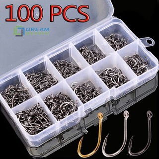 Bộ 100 Móc Câu Cá Bằng Thép Carbon Đơn Vòng Tròn Câu Cá Fly Fishing Jip mới
