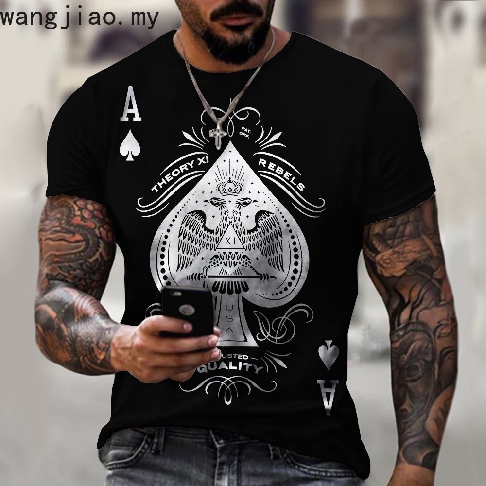Áo Thun Tay Ngắn Cổ Tròn Dáng Rộng In Hình Lá Bài poker 3d Độc Đáo Thời Trang Mùa Hè Cho Nam