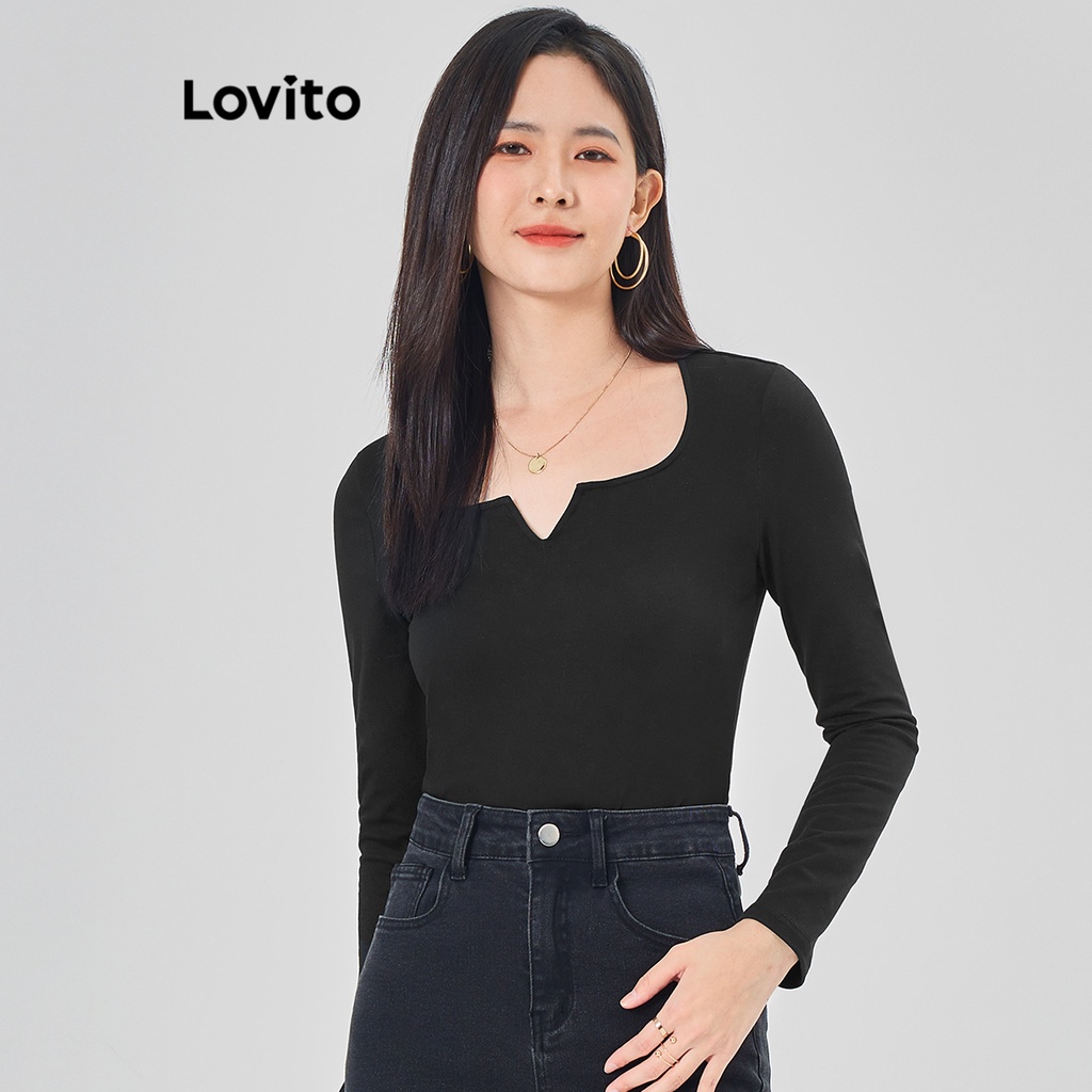 Lovito Áo phông trơn thường ngày cut out cho nữ L68ED043 Đen Shopee