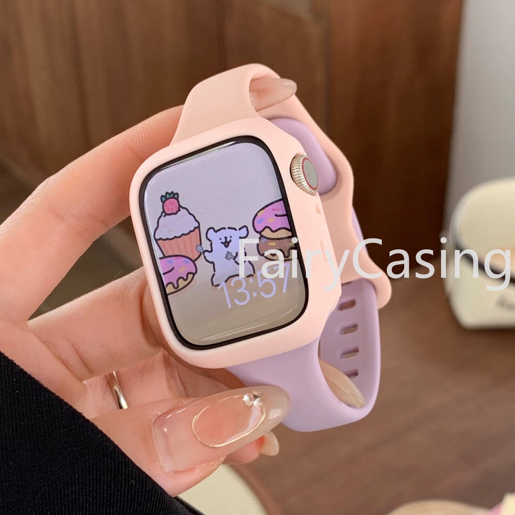 Dây đeo hai màu silicon mỏng cho Apple Watch 46MM Ultra 3 2 1 49mm Series 11 10 9 45mm 44mm 41mm 40 38 42 Correa Band cho Watch 8 7 6 SE 5 4 Band