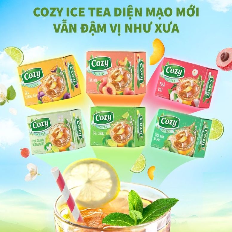 Trà Cozy hòa tan Ice Tea các vị trà đào, trà chanh, trà vải hộp 240g (hộp 16 gói x 15g)