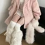 Flgo JK Girls Boot Cuffs Leg Warmers Nữ Mùa Đông Ấm Áp Bông Tai Kẹp Ngọt Ruy Băng Nơ Lông Sang Trọng Trắng Boot Cover Dài S