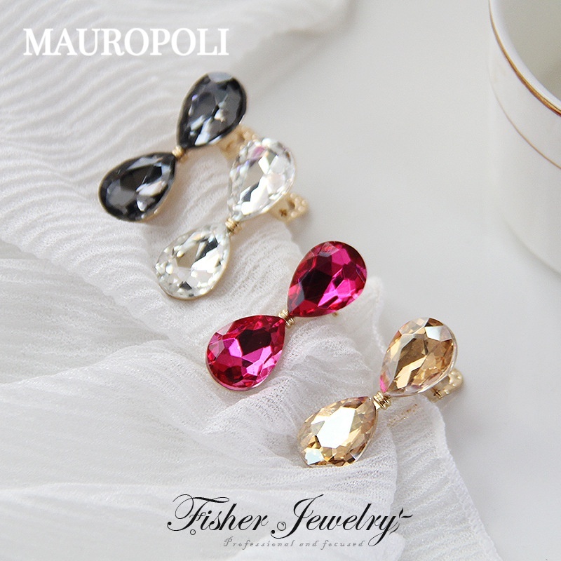 Mauropoli [Sẵn Sàng] Giọt Mưa Pha Lê Hợp Kim Nhỏ Kẹp Tóc Nữ Bên Nổ Sang Trọng Kẹp Tóc Đơn Giản Nổ Đầu Kẹp