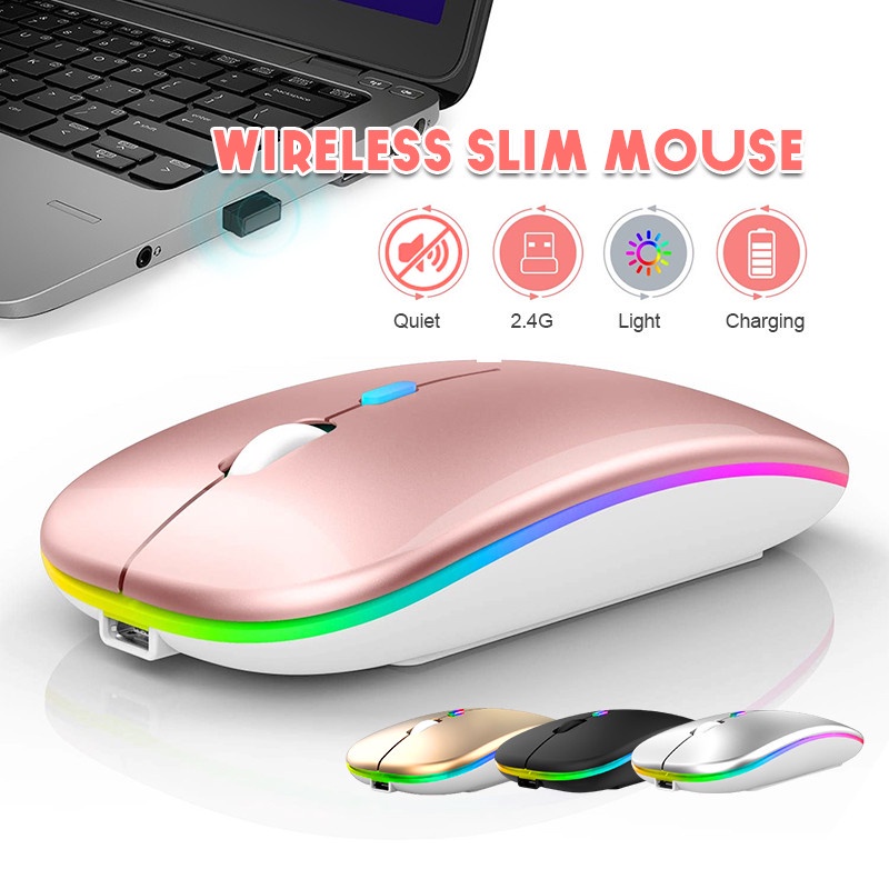 Chuột Bluetooth 2.4GHZ Wireless Tích Hợp Đèn Led Cho Máy Tính PC Laptop Công Nghệ Silent
