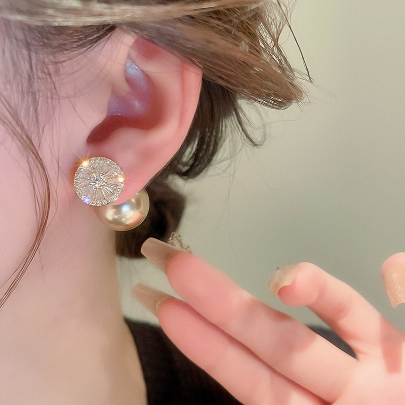 Bông tai phong cách Pháp 14K mạ vàng, bạc 925, zircon và ngọc trai - Sản phẩm cao cấp dành cho nữ