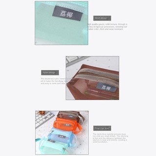 Túi đựng mỹ phẩm lưới vuông MEGOCE, Ví đựng tiền xu có dây kéo Mini nhẹ thoáng khí, Túi giặt Mini dung tích lớn Văn phòng phẩm