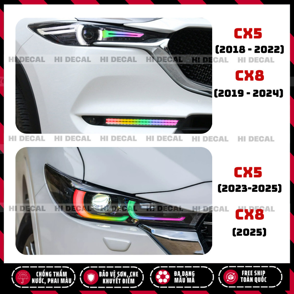 Tem dán đèn CX5 Cx8, decal dán đèn CX5 trang trí chống nước bền màu