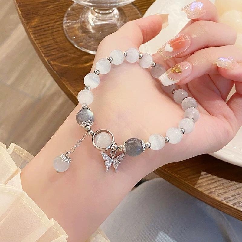 Vòng Tay Chuỗi Hạt Đá Mắt Mèo Lấp Lánh / Đá Mắt Mèo Thanh Lịch Cho Nữ