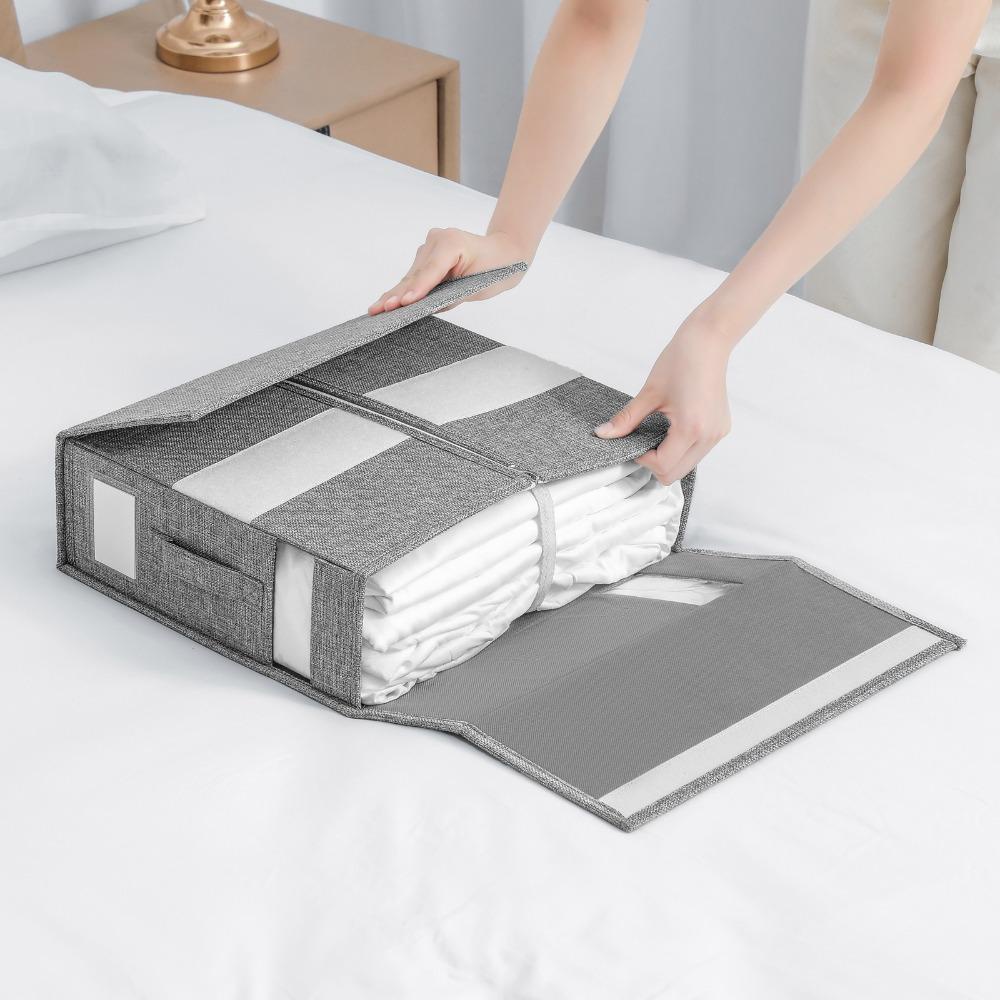 DAYBREAK Bộ đồ giường có thể gập lại, Bộ ga trải giường dung tích lớn có dây kéo, Bộ đồ giường tiện lợi Lưu trữ chăn ga trải giường bằng vải lanh cửa sổ có thể nhìn thấy Nhà tổ chức