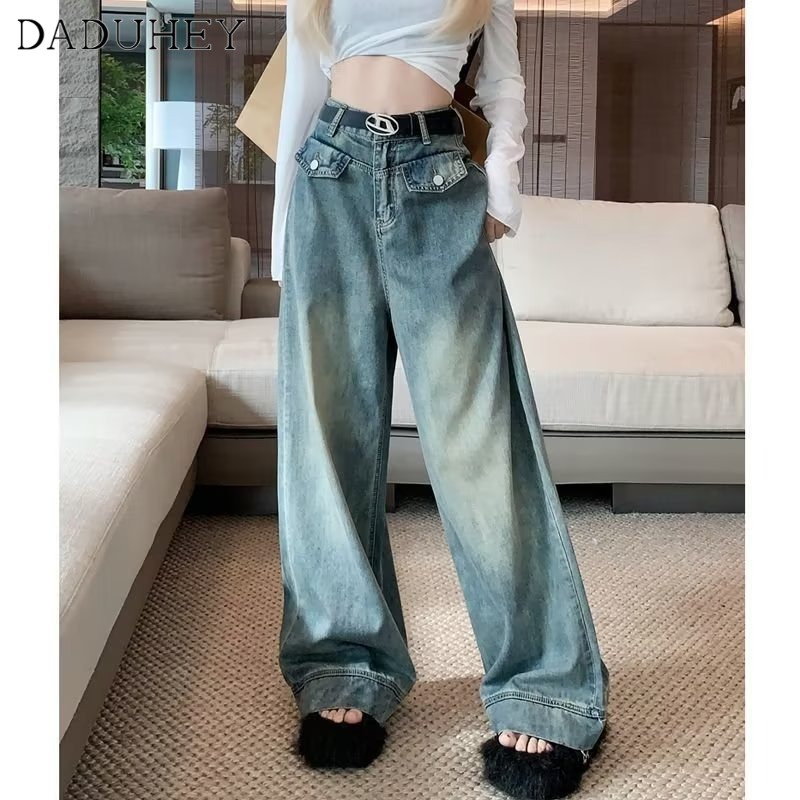 Ảnh DaDuHey New American Ins High Street Retro Washed Jeans Niche High Waist Loose Wide Leg Pants Trousers 2