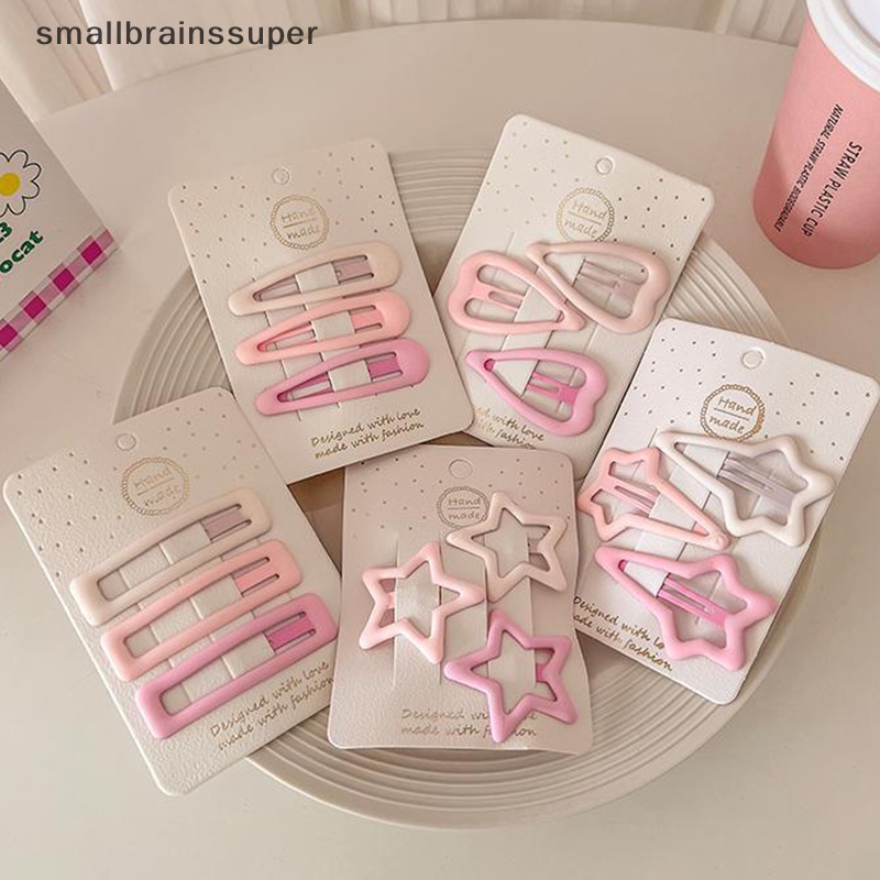 Bộ 3 kẹp tóc màu hồng mờ phong cách Hàn Quốc Smallbrainssuper dành cho nữ