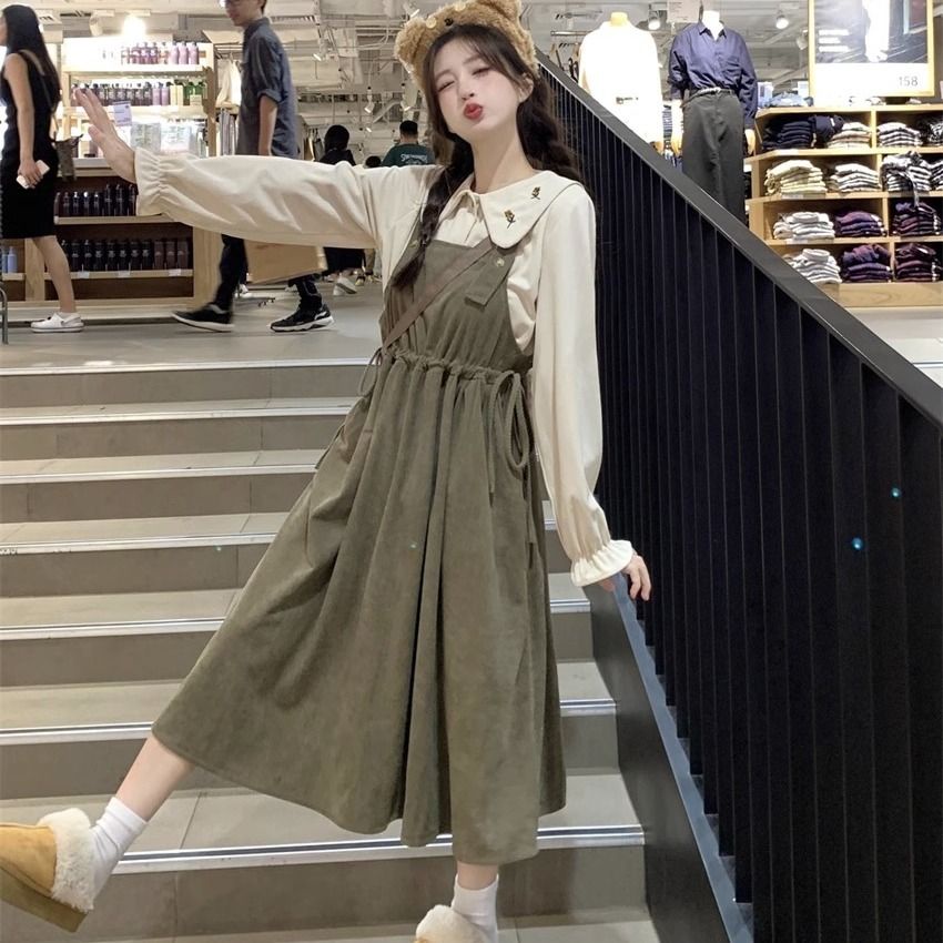 Set Đầm Yếm Nhung Thời Trang Thu Đông Xinh Xắn Cho Nữ | Shopee Việt Nam