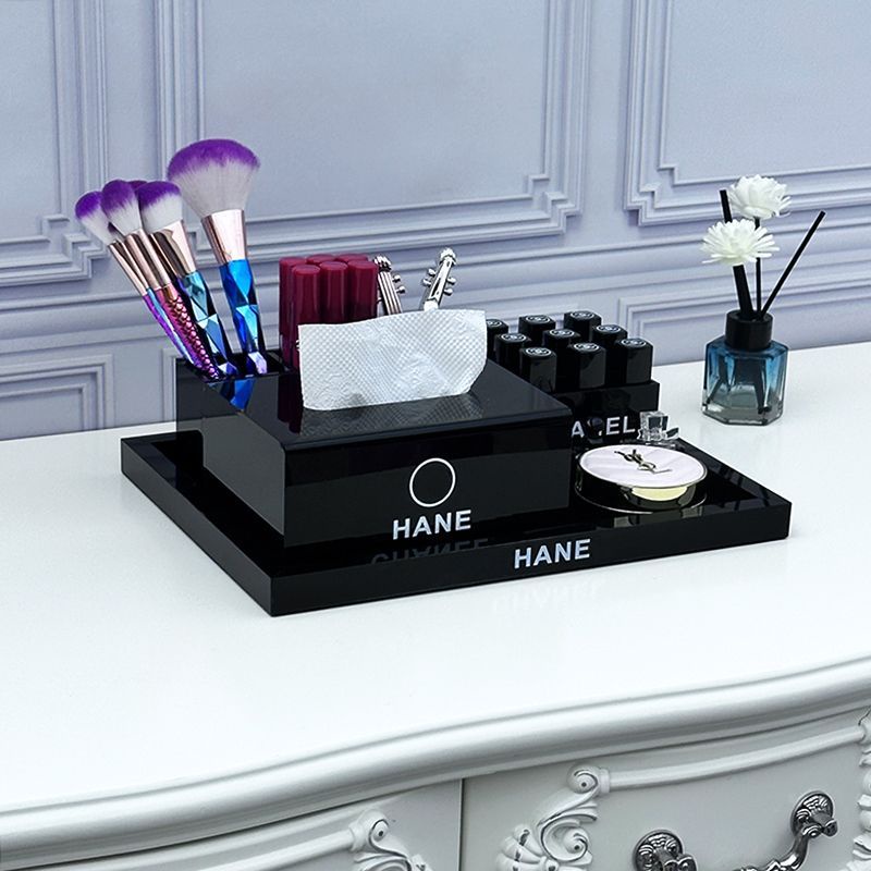 Khay acrylic để bàn cổ điển đựng mỹ phẩm, cọ trang điểm, son môi, bông tẩy trang, phấn lớn
