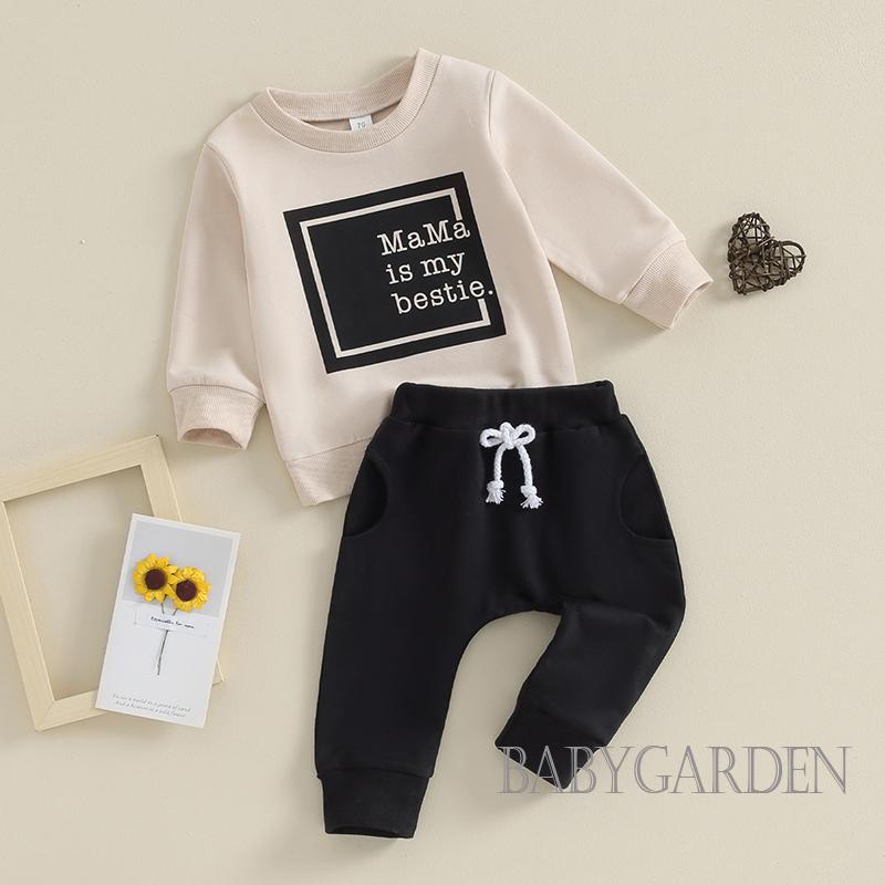 Bộ 2 Món Áo Sweater Tay Dài In Chữ + Quần Dây Rút Thời Trang Cho Bé Từ 3 Tháng - 3 Tuổi