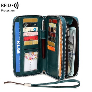 Ví Nữ RFID Chống Từ Tính Dây Kéo Hai Lớp Ví Dài Châu Âu Mỹ Retro Dung Tích Lớn Ví Ly Hợp Nữ Kẹp Dài Nhiều Thẻ Kẹp Dài